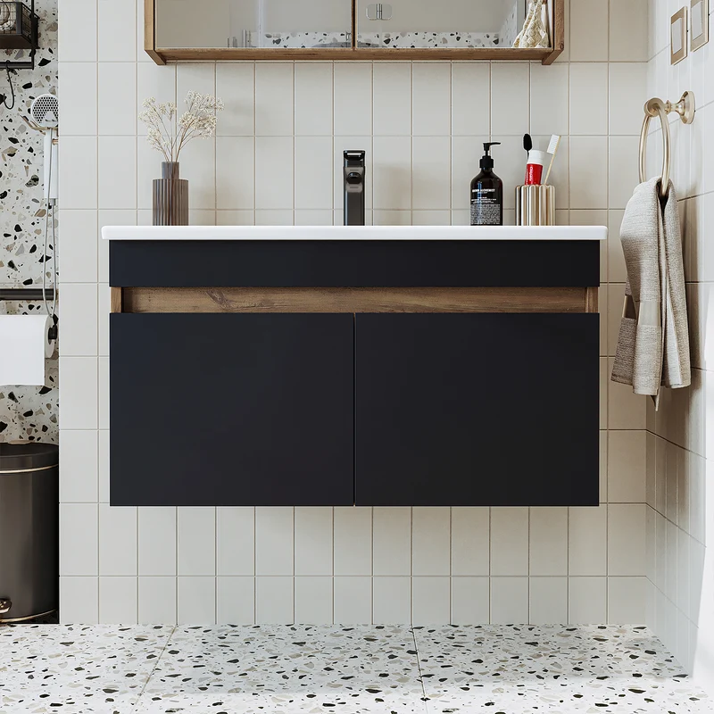 Roomart 4-teiliges Badmöbel-Set ATRIA, 85 cm, mit Spiegelschrank und Hochschrank, in 4 Farben