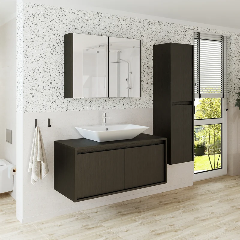 Roomart 4-teiliges Badmöbel-Set ATLANTIC, 100 cm, mit Spiegelschrank und Hochschrank, in 5 Farben
