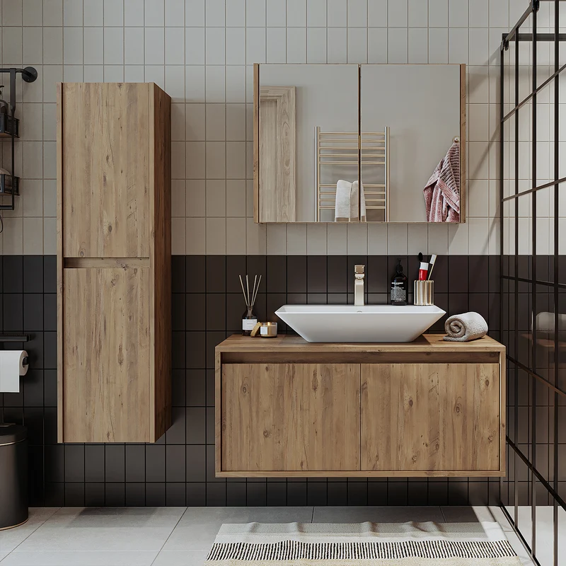 Roomart 4-teiliges Badmöbel-Set ATLANTIC, 100 cm, mit Spiegelschrank und Hochschrank, in 5 Farben