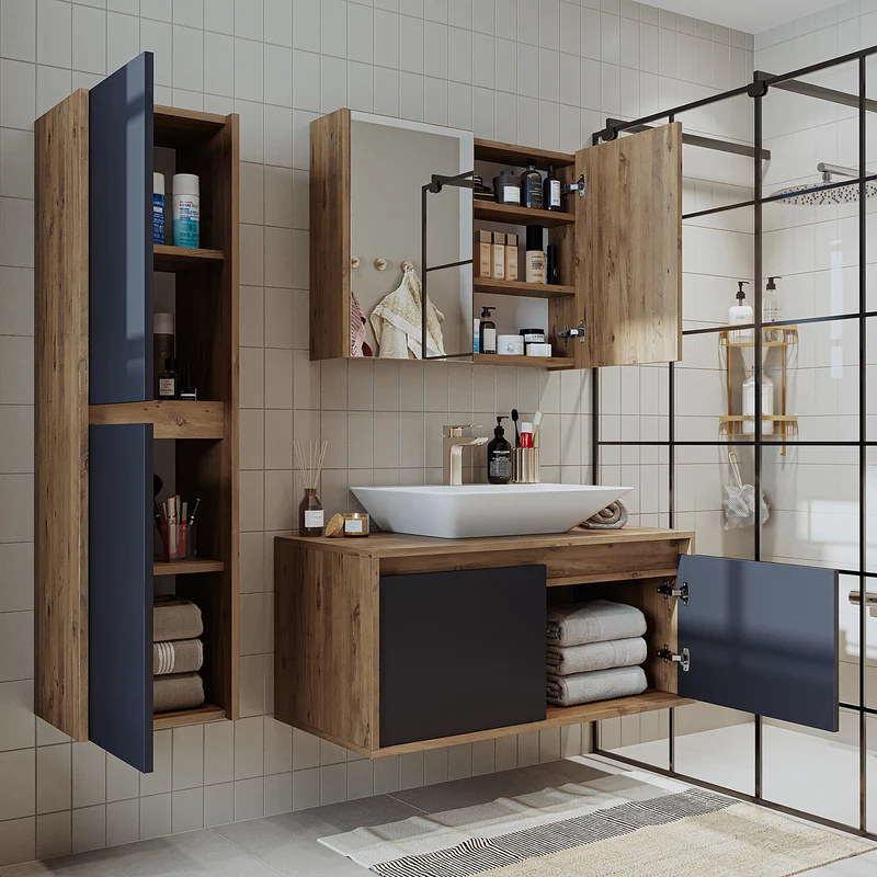 Roomart 4-teiliges Badmöbel-Set ATLANTIC, 100 cm, mit Spiegelschrank und Hochschrank, in 5 Farben