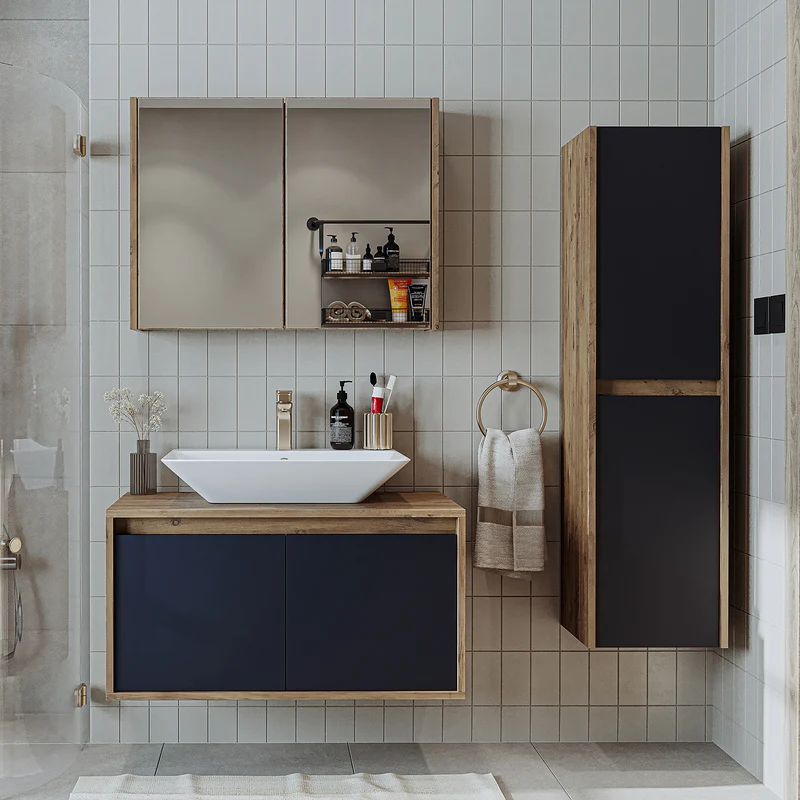 Roomart 4-teiliges Badmöbel-Set ATLANTIC, 85 cm, mit Spiegelschrank und Hochschrank, in 5 Farben