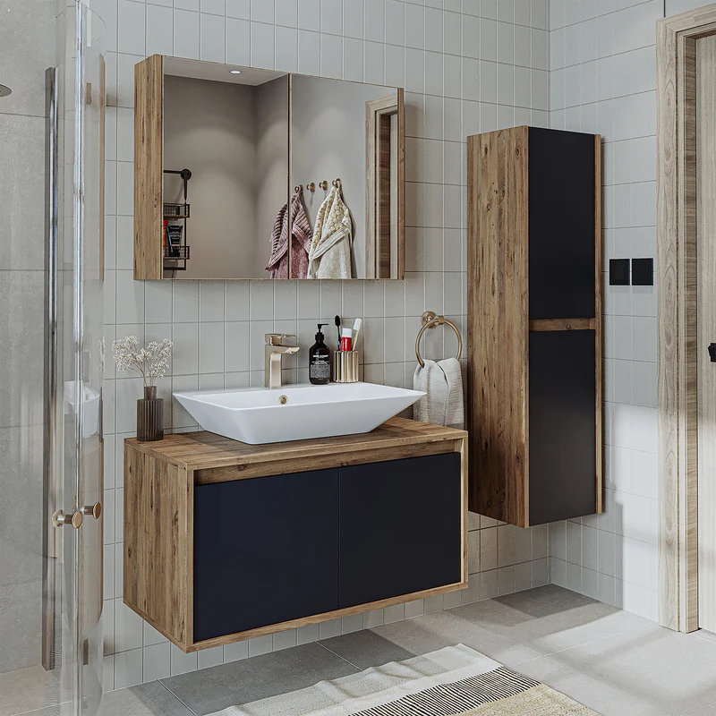 Roomart 4-teiliges Badmöbel-Set ATLANTIC, 85 cm, mit Spiegelschrank und Hochschrank, in 5 Farben