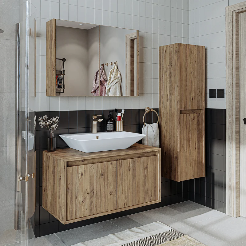 Roomart 4-teiliges Badmöbel-Set ATLANTIC, 85 cm, mit Spiegelschrank und Hochschrank, in 5 Farben