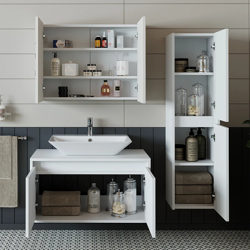 Roomart 4-teiliges Badmöbel-Set ATLANTIC, 85 cm, mit Spiegelschrank und Hochschrank, in 5 Farben