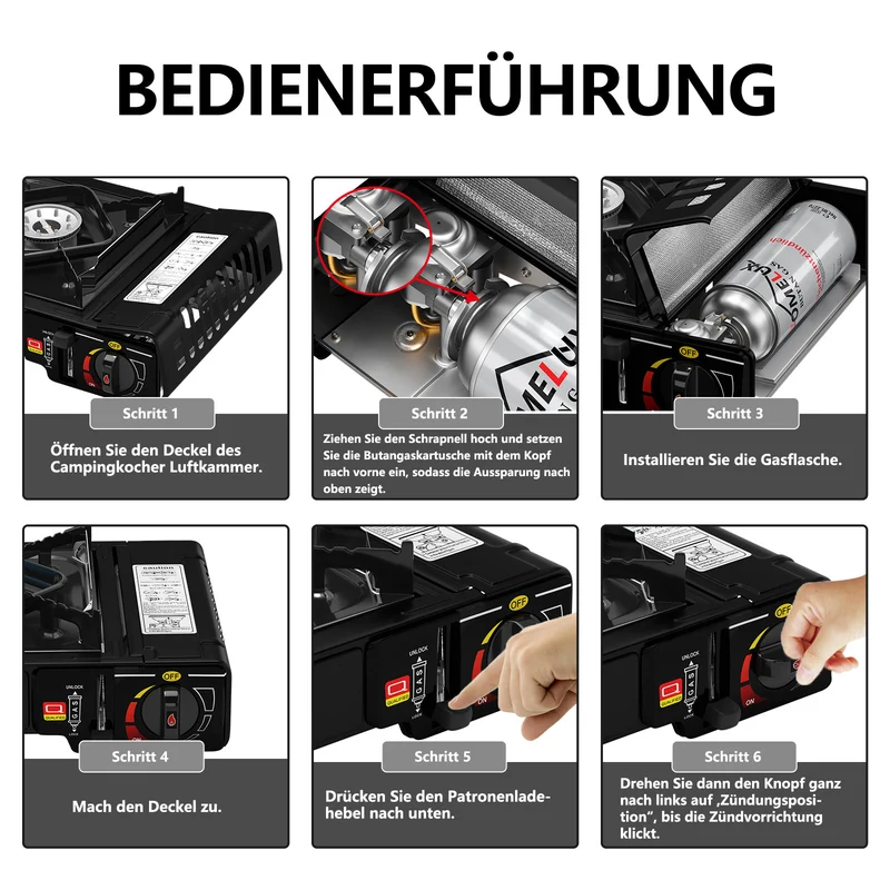 Camping-Gaskocher-Set 2,2 KW, mit Gaskartusche, inkl. Aufbewahrungsbox. Ideal für Outdoor-Kochen