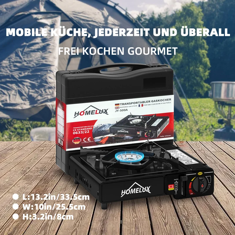 Camping-Gaskocher-Set 2,2 KW, mit Gaskartusche, inkl. Aufbewahrungsbox. Ideal für Outdoor-Kochen