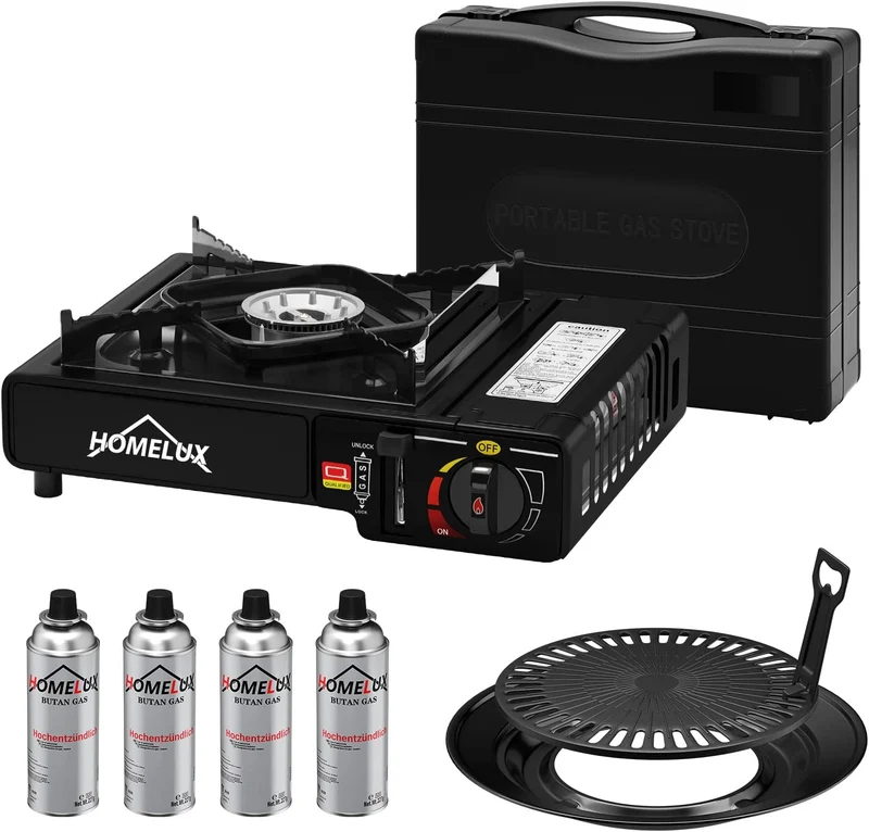 Camping-Gaskocher-Set 2,2 KW, mit Gaskartusche, inkl. Aufbewahrungsbox. Ideal für Outdoor-Kochen