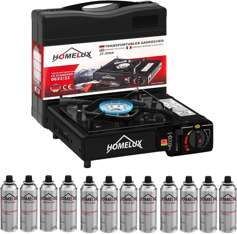 Camping-Gaskocher-Set 2,2 KW, mit Gaskartusche, inkl. Aufbewahrungsbox. Ideal für Outdoor-Kochen