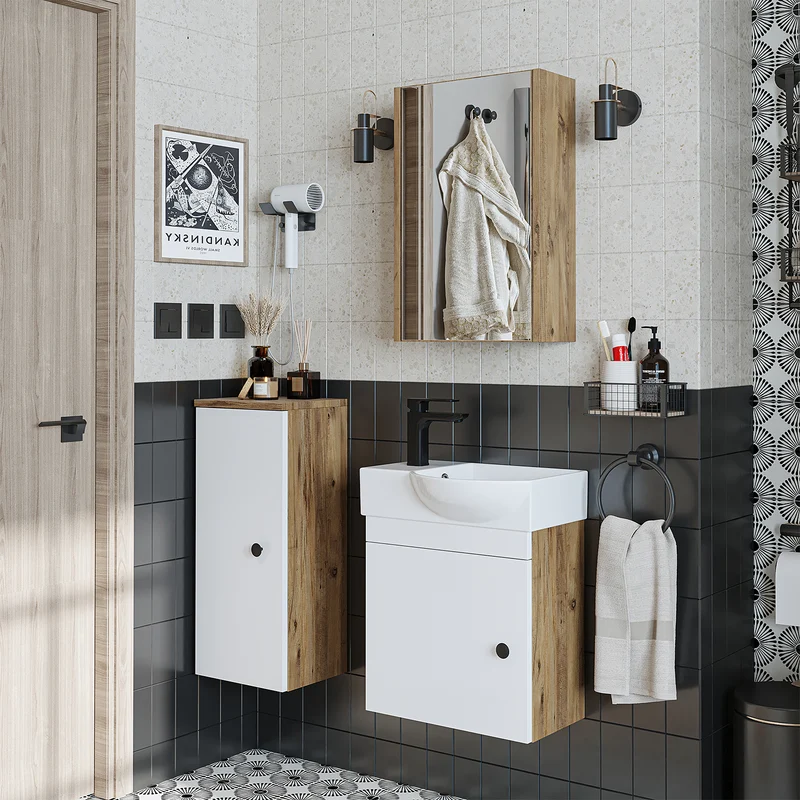 Roomart Badmöbel-Set PUNTO, 46 cm, schmales Gäste-WC-Set mit Spiegelschrank, in 4 Farben