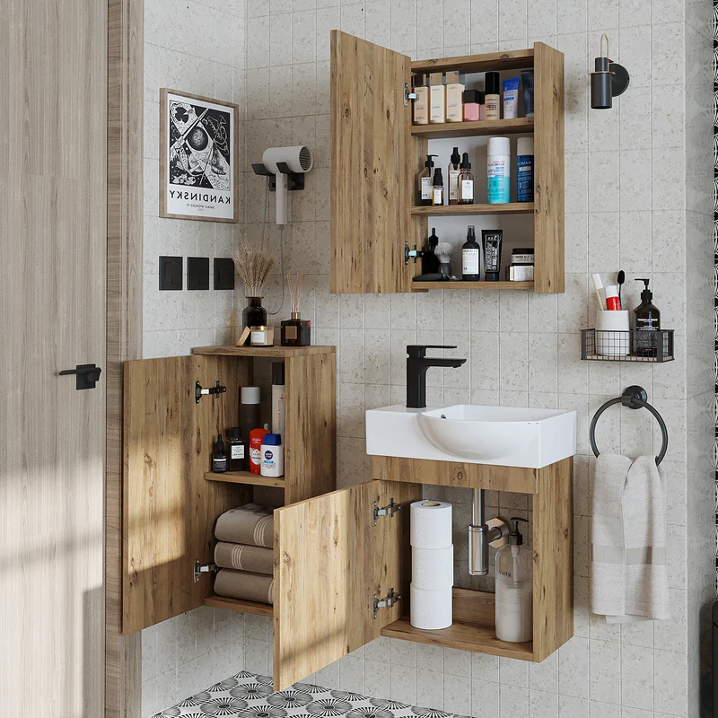 Roomart Badmöbel-Set PUNTO, 46 cm, schmales Gäste-WC-Set mit Spiegelschrank, in 4 Farben