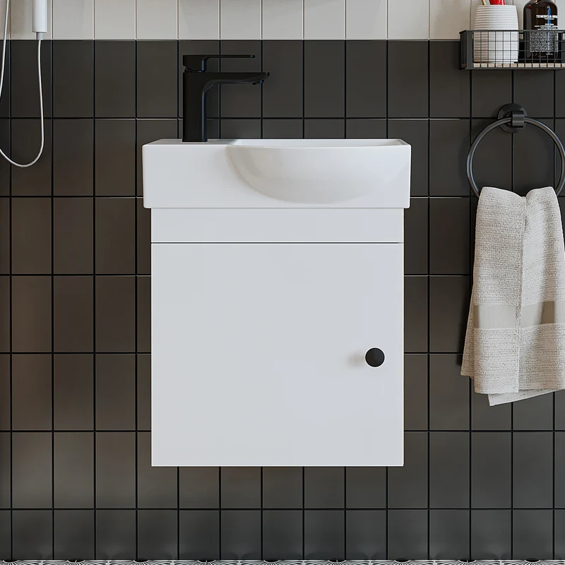 Roomart Badmöbel-Set PUNTO, 46 cm, schmales Gäste-WC-Set mit Spiegelschrank, in 4 Farben