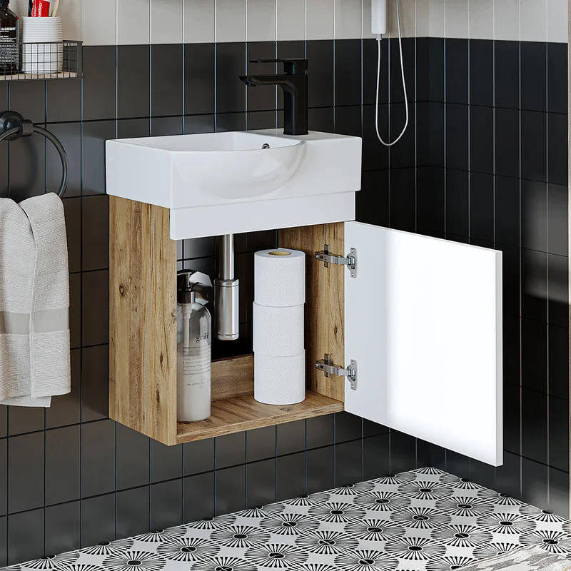 Roomart Badmöbel-Set PUNTO, 46 cm, schmales Gäste-WC-Set mit Spiegelschrank, in 4 Farben