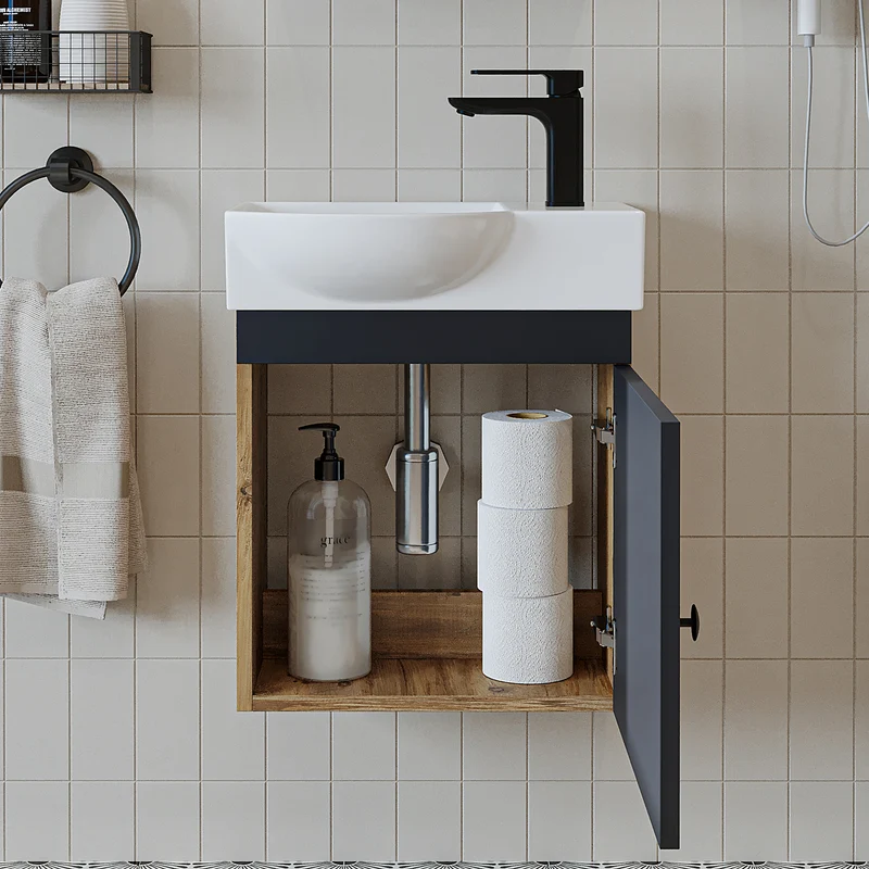 Roomart Badmöbel-Set PUNTO, 46 cm, schmales Gäste-WC-Set mit Spiegelschrank, in 4 Farben