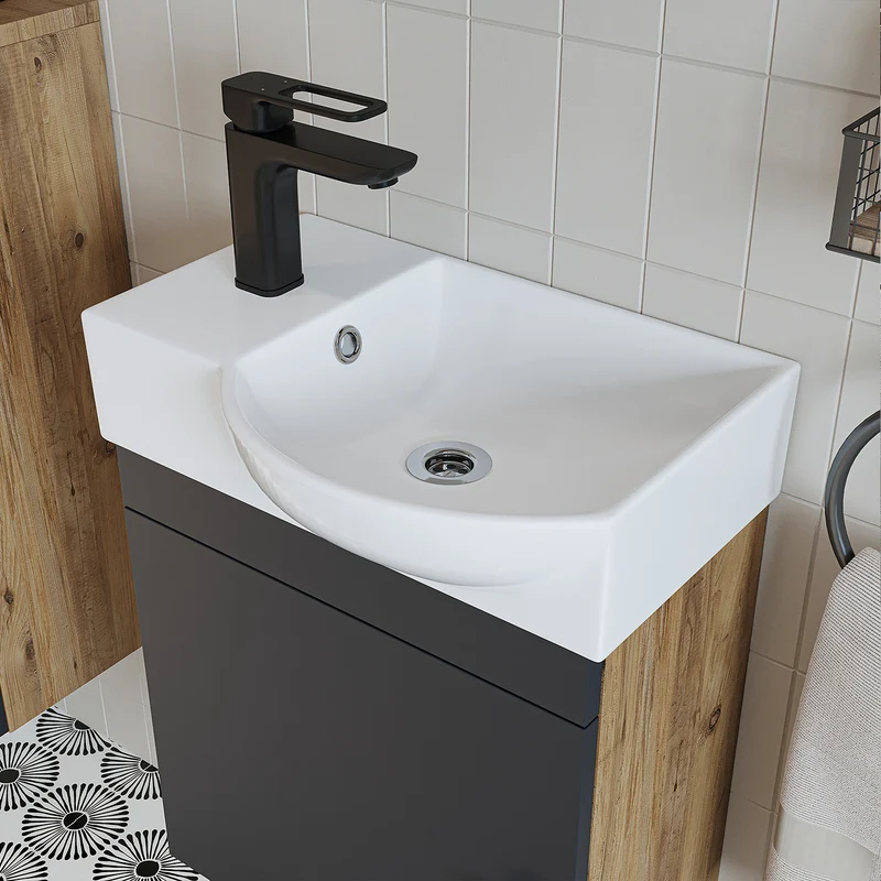 Roomart Badmöbel-Set PUNTO, 46 cm, schmales Gäste-WC-Set mit Spiegelschrank, in 4 Farben