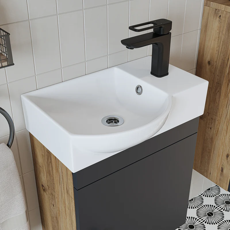 Roomart Badmöbel-Set PUNTO, 46 cm, schmales Gäste-WC-Set mit Spiegelschrank, in 4 Farben
