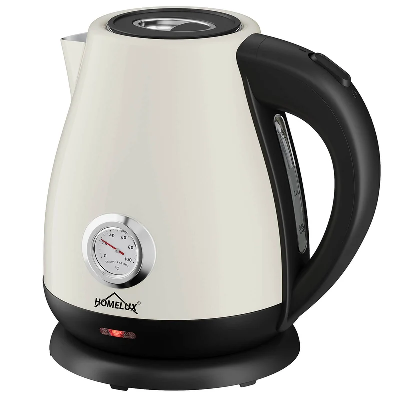 Elektrischer Retro Wasserkocher mit Thermometer – 1,7L, Edelstahl, 2200 Watt