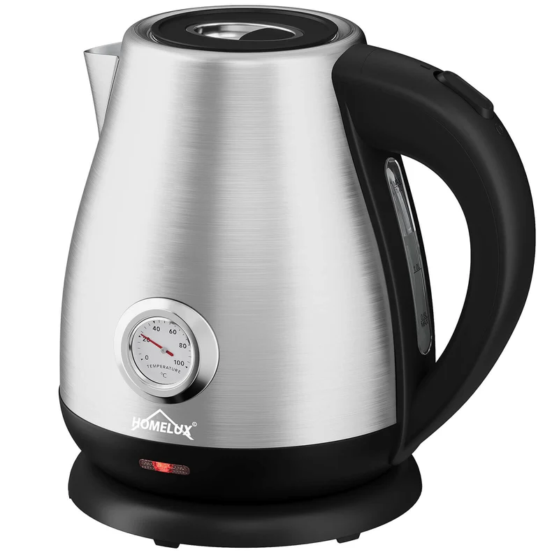 Elektrischer Retro Wasserkocher mit Thermometer – 1,7L, Edelstahl, 2200 Watt