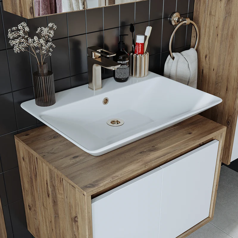 Roomart 4-teiliges Badmöbel-Set ATLANTIC 65 cm, Aufsatzbecken und Hochschrank, in 5 Farben