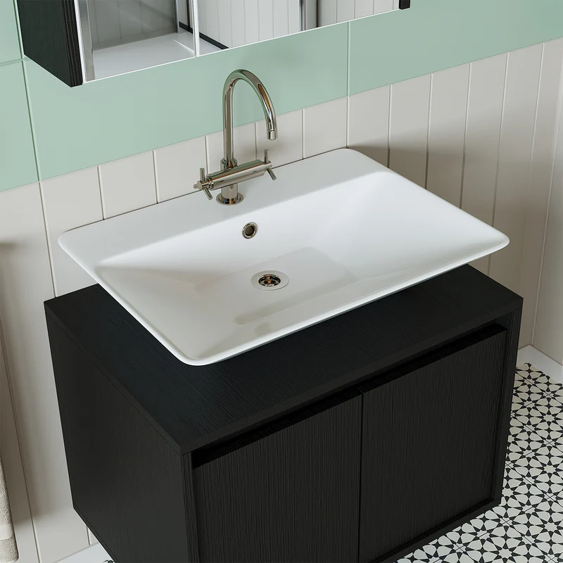 Roomart 4-teiliges Badmöbel-Set ATLANTIC 65 cm, Aufsatzbecken und Hochschrank, in 5 Farben
