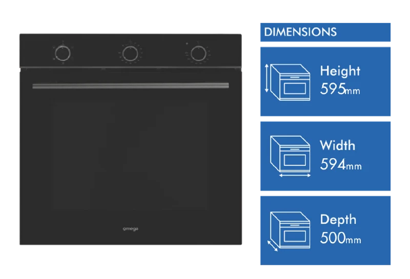 Omega 60cm 5 Function 10amp Electric Oven, Midnight Black