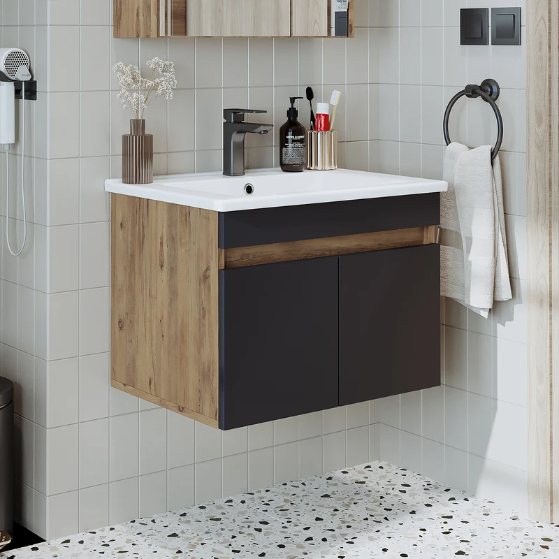 Roomart ATRIA Waschtisch mit Unterschrank, 65 cm, mit Keramikbecken, in 4 Farben