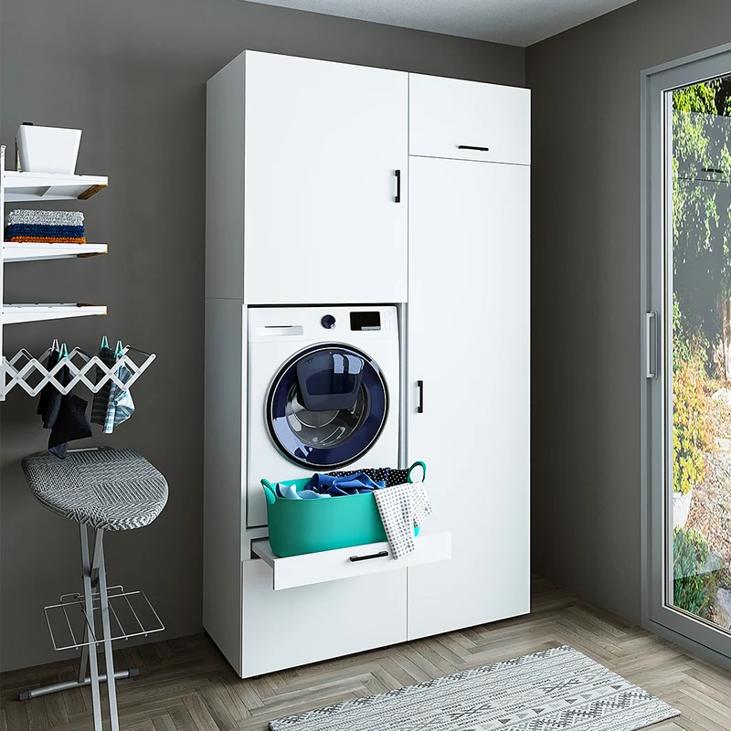 Roomart Waschmaschinenschrank SERIE 2, 127 cm, mit Hochschrank und Ausziehbrett, in 3 Farben