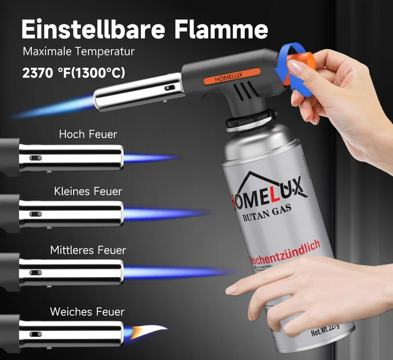 HOMELUX Gasbrenner Vielseitiger Flambier- und Bunsenbrenner bis 1300°C für Küche, BBQ, Camping und Handwerk