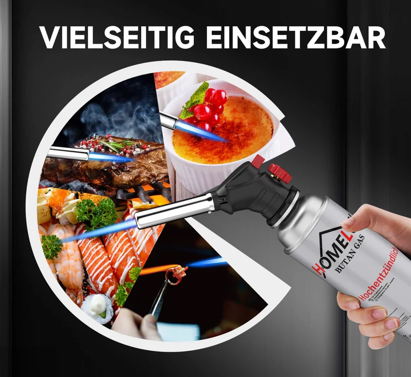 HOMELUX Gasbrenner Vielseitiger Flambier- und Bunsenbrenner bis 1300°C für Küche, BBQ, Camping und Handwerk