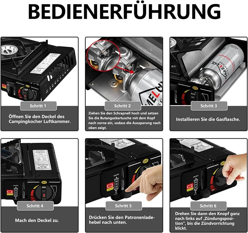 Gaskocher Campingkocher 2 Flammig HOMELUX Gaskocher mit / ohne Gaskartuschen, für Grill Camper im Outdoor Camping