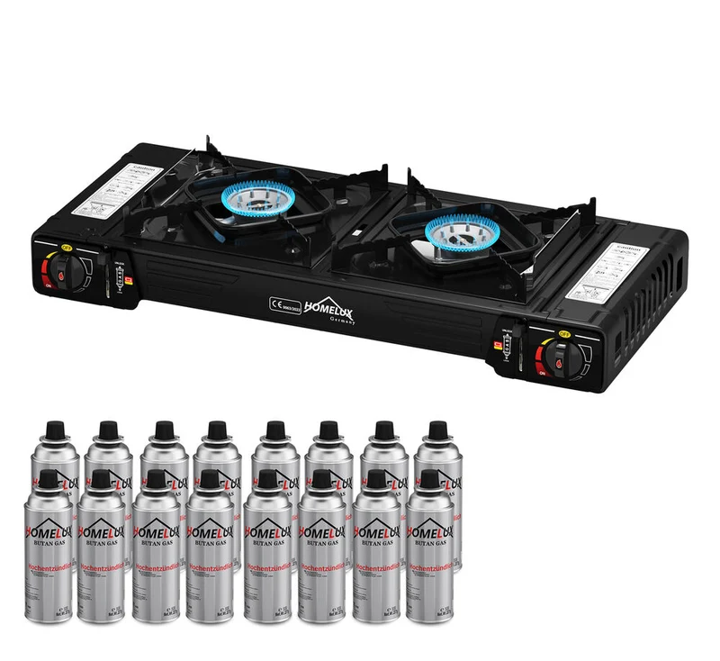 Gaskocher Campingkocher 2 Flammig HOMELUX Gaskocher mit / ohne Gaskartuschen, für Grill Camper im Outdoor Camping