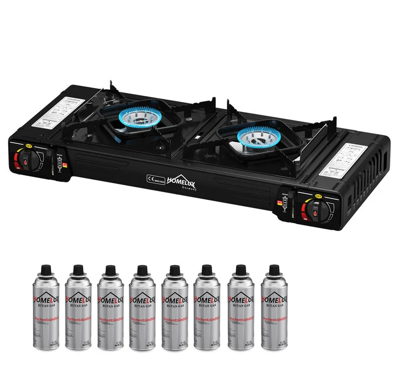 Gaskocher Campingkocher 2 Flammig HOMELUX Gaskocher mit / ohne Gaskartuschen, für Grill Camper im Outdoor Camping