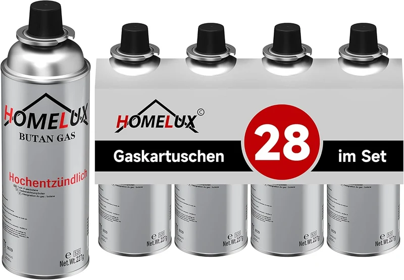 HOMELUX Gaskartuschen 227g, Butan mit Bajonett Ventil, für Campingkocher, Gaskocher, Gasheizung, Gasbrenner, Lötbrenner