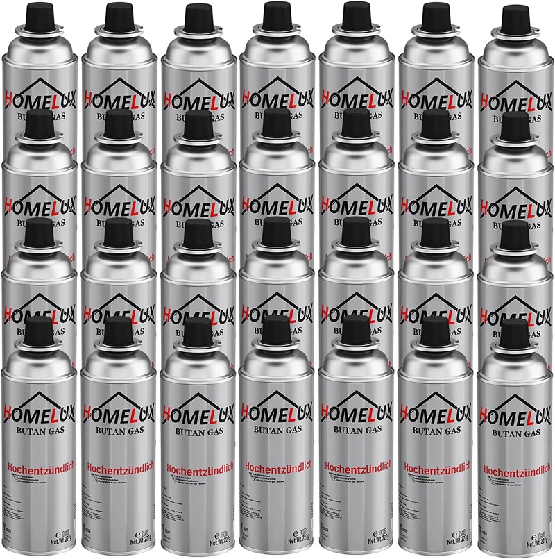 HOMELUX Gaskartuschen 227g, Butan mit Bajonett Ventil, für Campingkocher, Gaskocher, Gasheizung, Gasbrenner, Lötbrenner