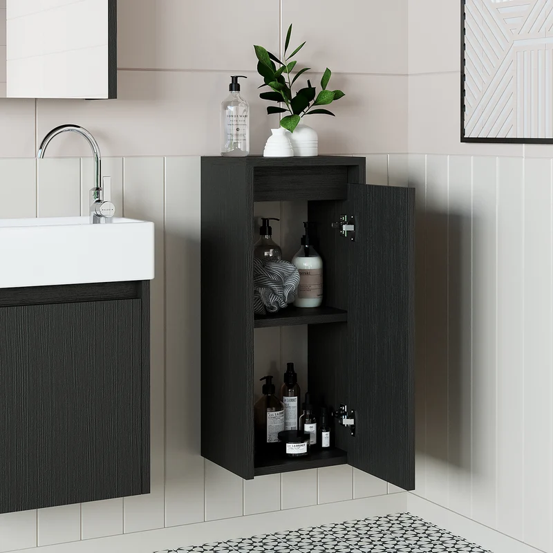 Roomart Badezimmer Seitenschrank, 30 cm, hängend mit Tür und offenem Fach, in 5 Farben
