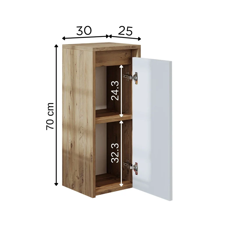 Roomart Badezimmer Seitenschrank, 30 cm, hängend mit Tür und offenem Fach, in 5 Farben