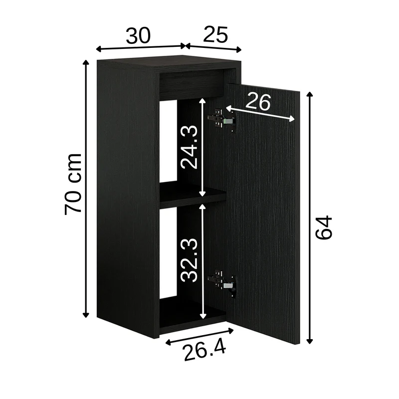 Roomart Badezimmer Seitenschrank, 30 cm, hängend mit Tür und offenem Fach, in 5 Farben