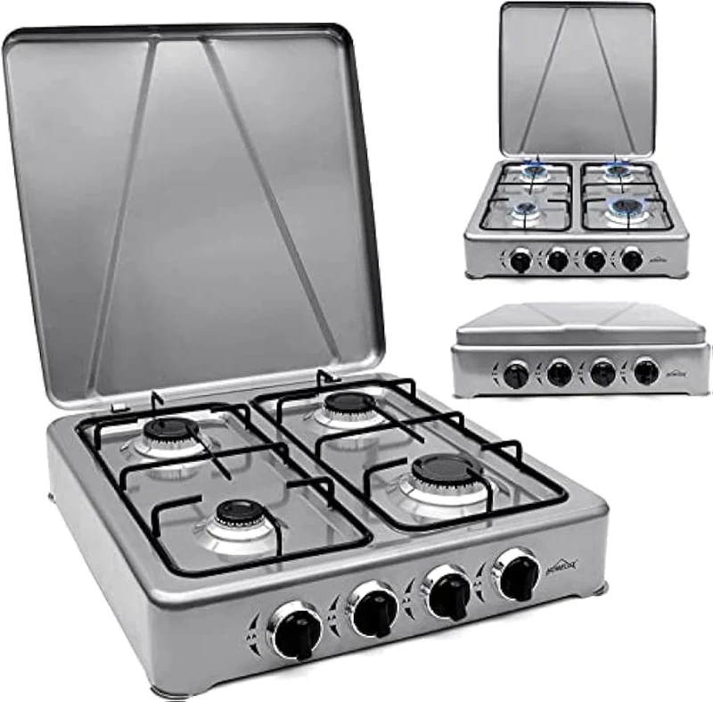 HOMELUX Gaskocher 4 flammig Campingkocher mit Deckel 6,2 kW Kocher Gas Herd Outdoor