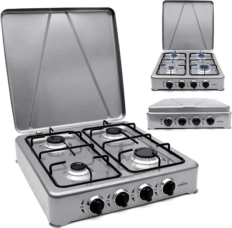 HOMELUX Gaskocher 4 flammig Campingkocher mit Deckel 6,2 kW Kocher Gas Herd Outdoor