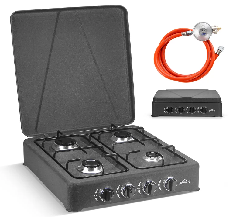 HOMELUX Gaskocher 4 flammig Campingkocher mit Deckel 6,2 kW Kocher Gas Herd Outdoor