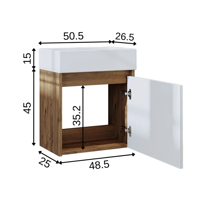 Roomart MINI Waschtisch mit Unterschrank, 50 cm, mit Keramikbecken, in 5 Farben