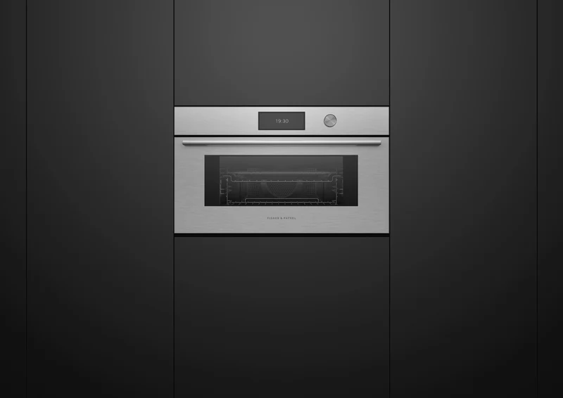 Fisher & Paykel Series 9 Contemporary Compact 76cm Combination Steam Oven, Brushed Silver Glass