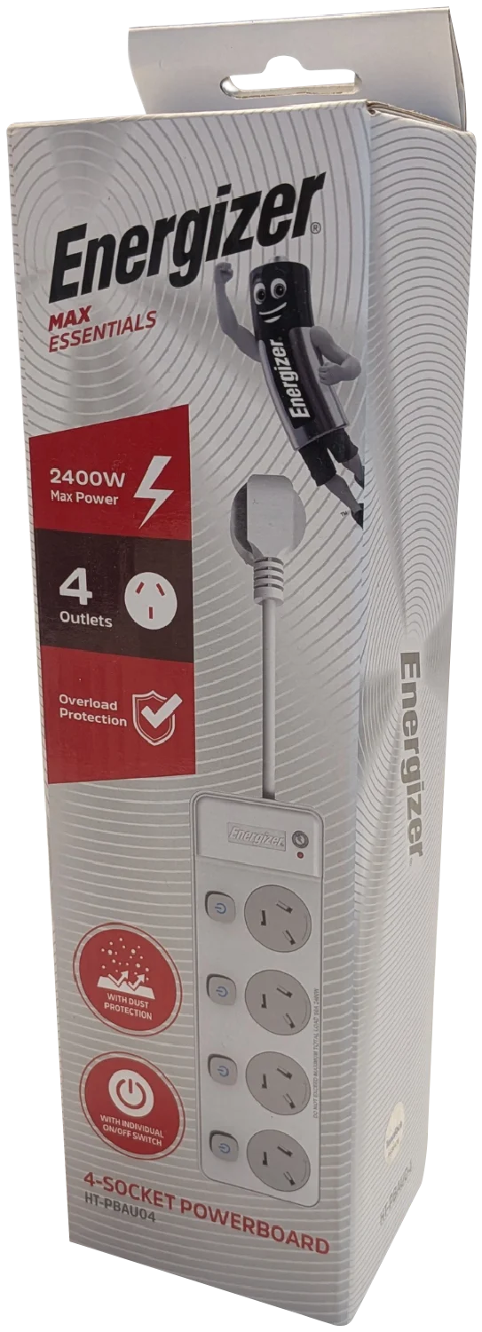 Energizer 4-Socket Switched Surge Protection Powerboard