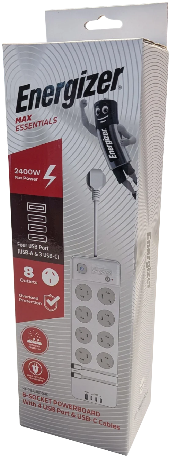 Energizer 8-Socket Pro Surge Protection Powerboard with USB