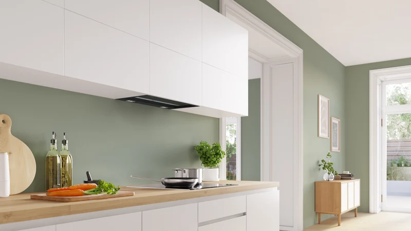 Bosch Series 6, 60cm Integrated Rangehood, Clear Glass Black Printed, Matt Black