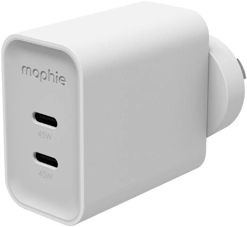 Mophie Speedport Dual USB-C GaN 45W Wall Charger White