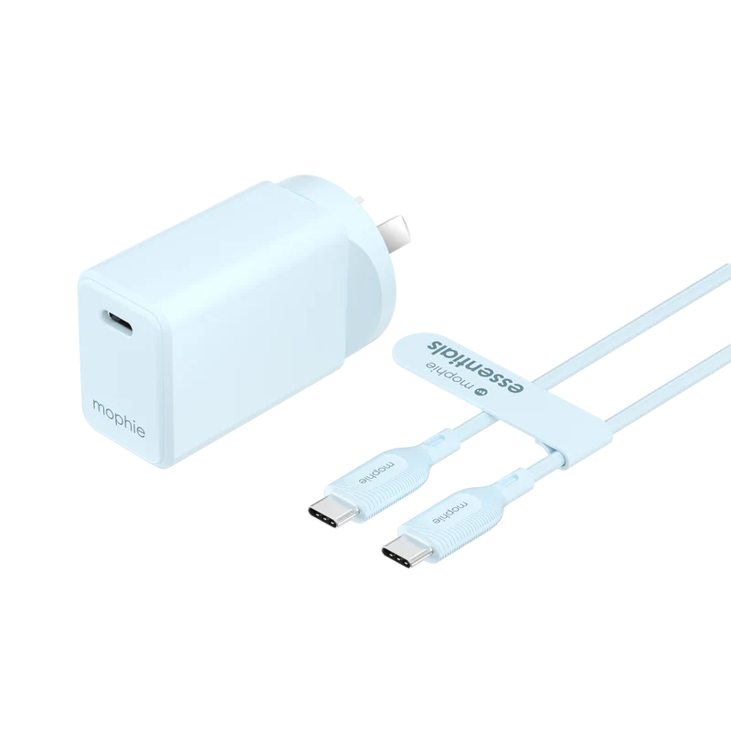 Mophie Essential 30W USB-C Wall Charger & C-C Cable Blue
