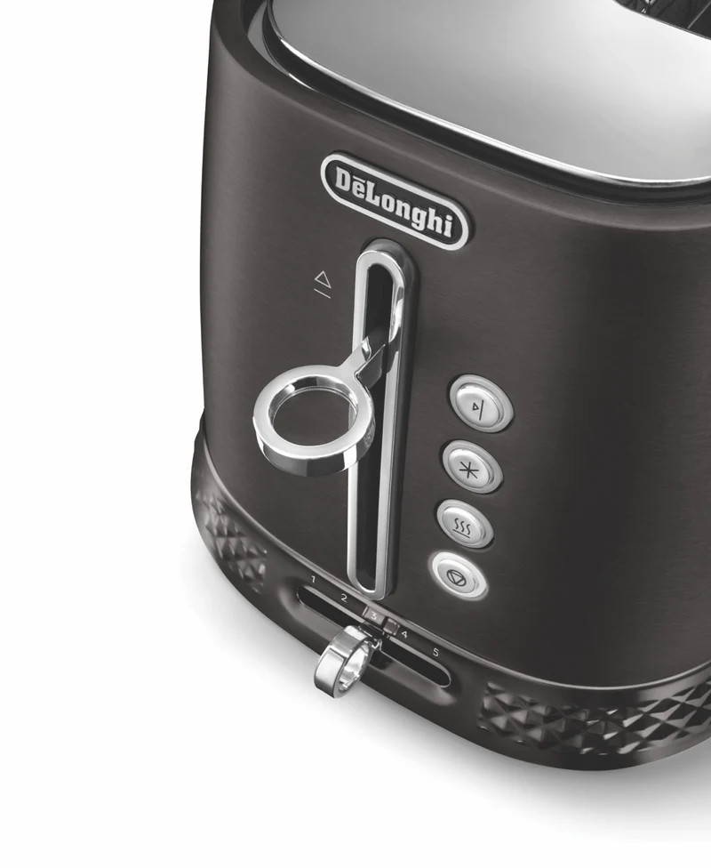 DeLonghi Diadema 2 Slice Long Slot Toaster Brushed Grey