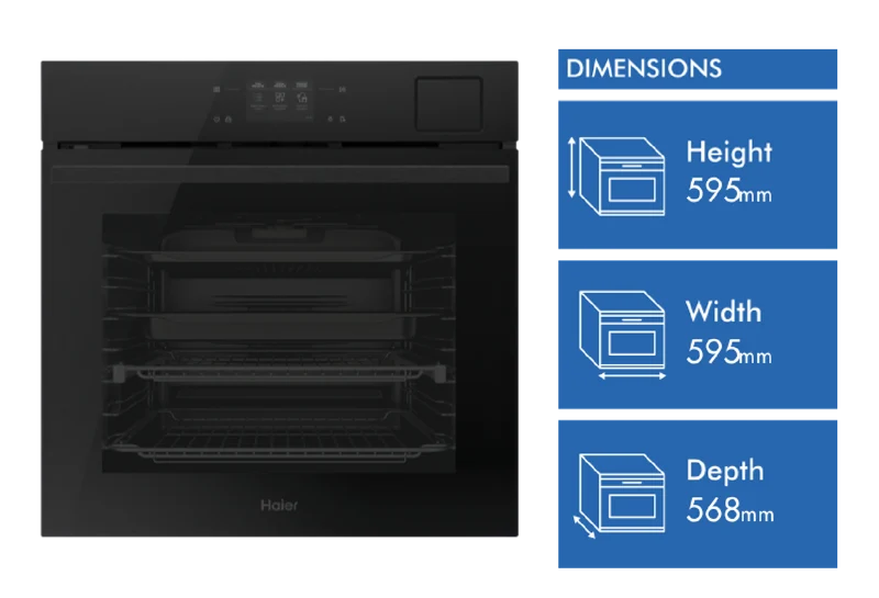 Haier 600 Series 60cm Pyrolytic Oven, 25 Function, Air Fry, Steam Assist Plus, Black