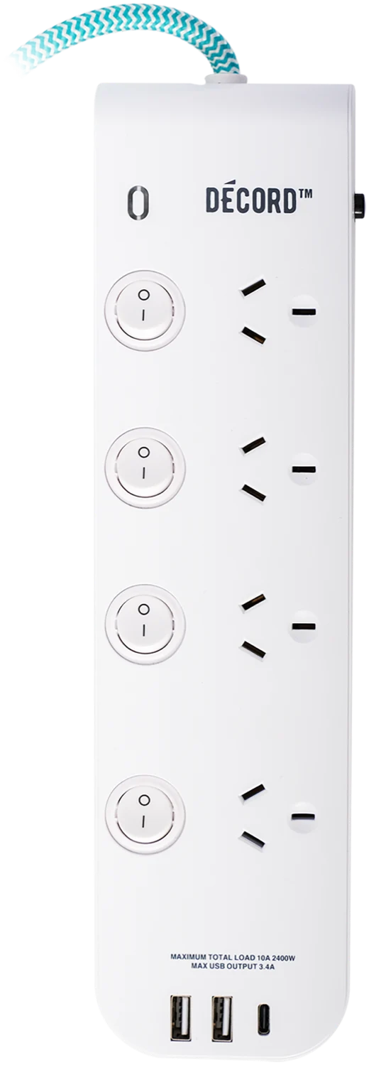 Crest Decord Power Board 4 Sockets 4 Switch 3 USB 1m