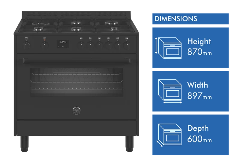Bertazzoni 90cm Dual Fuel Freestanding Cooker, Black